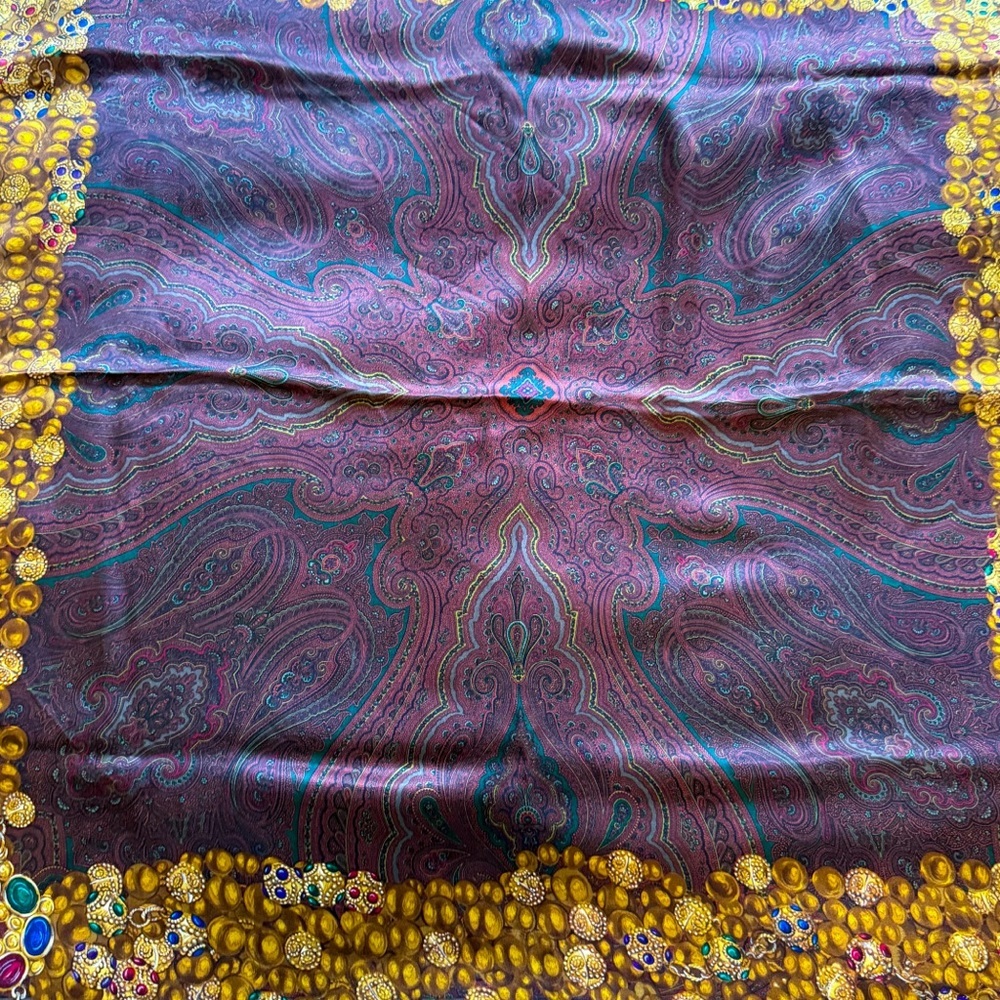 Chanel gripoix silk scarf rare paisley jewel chain multicolor authentic vintage - Picture 5 of 14